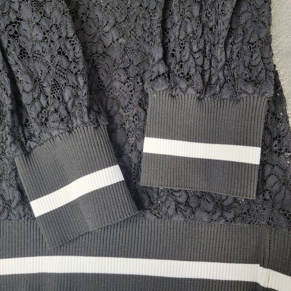 Zara Woman Long Lace Sweatshirt V Neck  Black White Long Sleeve‎ Size XS - Picture 4 of 6